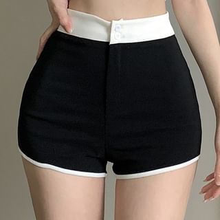 Neck Waist Pants Contrast Short-Sleeve Trim Hot Scoop Plain Crop T-Shirt High /