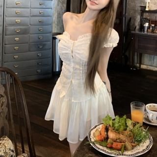 Slim Lace A-Line Mini Fit High Panel Blouse Skirt Short-Sleeve / Waist