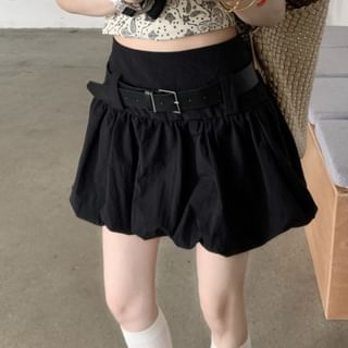 Belt Skirt Mini High Waist Set: Paperbag Plain +