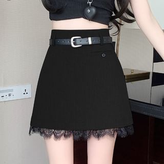 Rise Skirt Plain Trim High Lace A-Line Mini