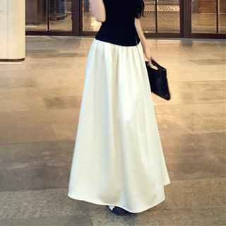 Short-Sleeve Top / Skirt Two High Tone Maxi A-Line Asymmetrical Waist