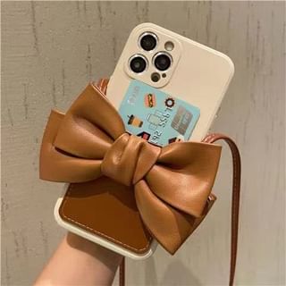 Faux Lanyard Phone Card Case with Holder Leather Bow