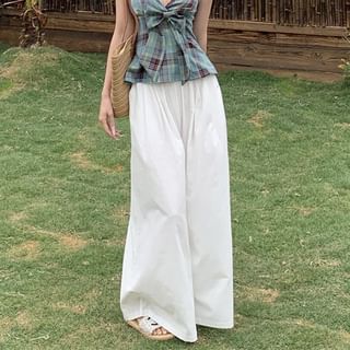 Tank Plaid High / Bow Peplum Halter Culottes Top Plain Waist