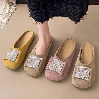 Round Flat Mules Rhinestone Toe