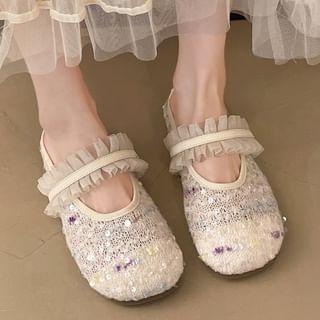 Mary Toe Mules Round Mesh Jane Sequin
