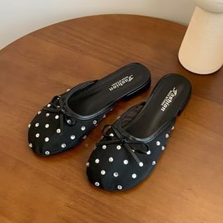 Rhinestone Bow Mesh Mules
