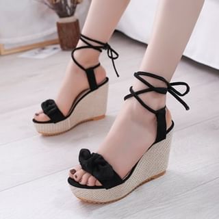 Tie-Up Bow Wedge Platform Sandals