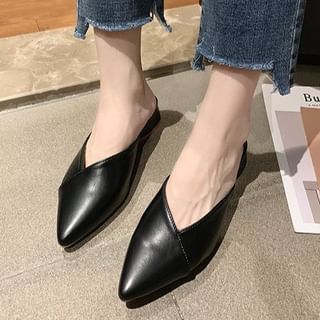 Toe Leather Pointed Faux Mules
