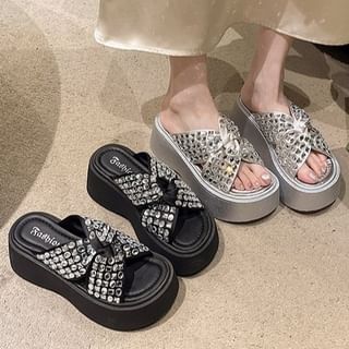 Rhinestone Strap Platform Cross Sandals