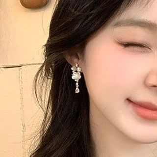 Earring Drop Rhinestone Alloy Floral