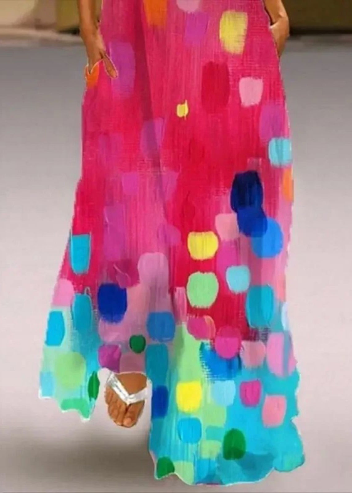 Ladies' Maxi Dress Printed V-Neck Red Sleeveless