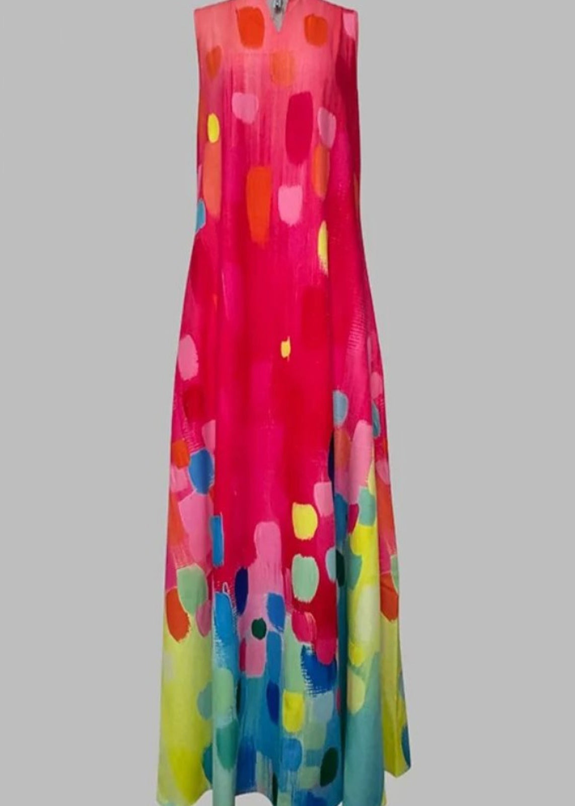 Dress Red Sleeveless Ladies' Printed Maxi V-Neck