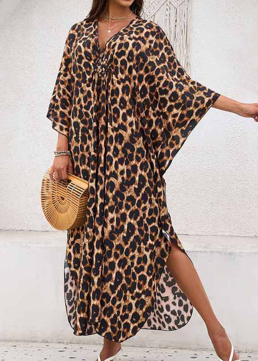 Print Vacation Open Chiffon Summer Leopard Dress Oversized Side