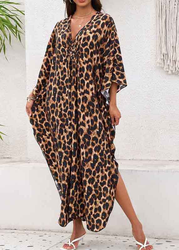Print Vacation Open Chiffon Summer Leopard Dress Oversized Side