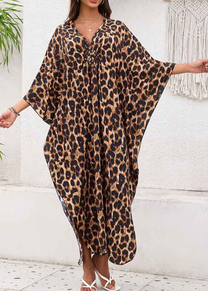 Print Vacation Open Chiffon Summer Leopard Dress Oversized Side