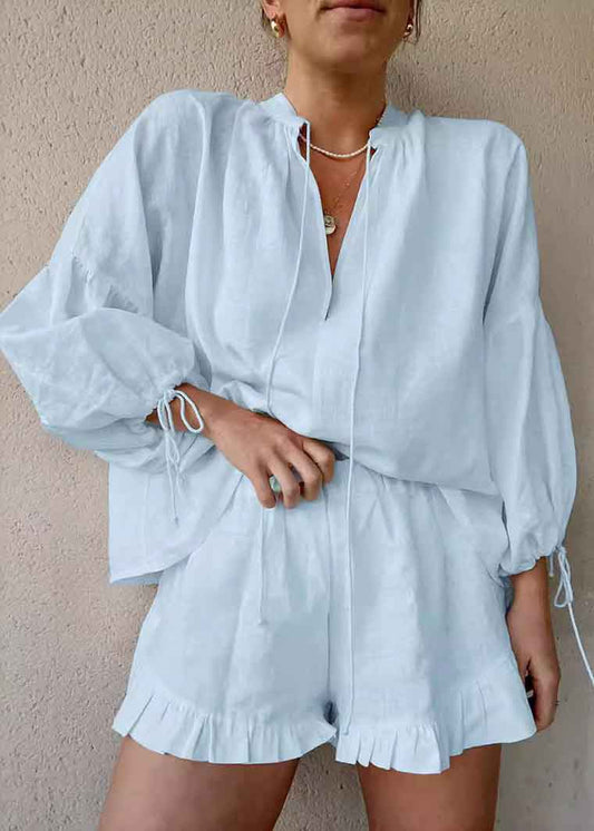 Suit Light Shirts Two And Blue Piece Cotton Shorts Summer Up Lace