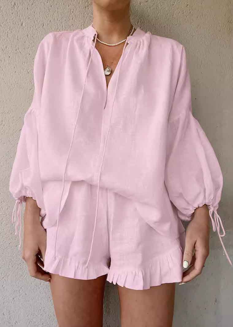 Suit Light Shirts Two And Blue Piece Cotton Shorts Summer Up Lace