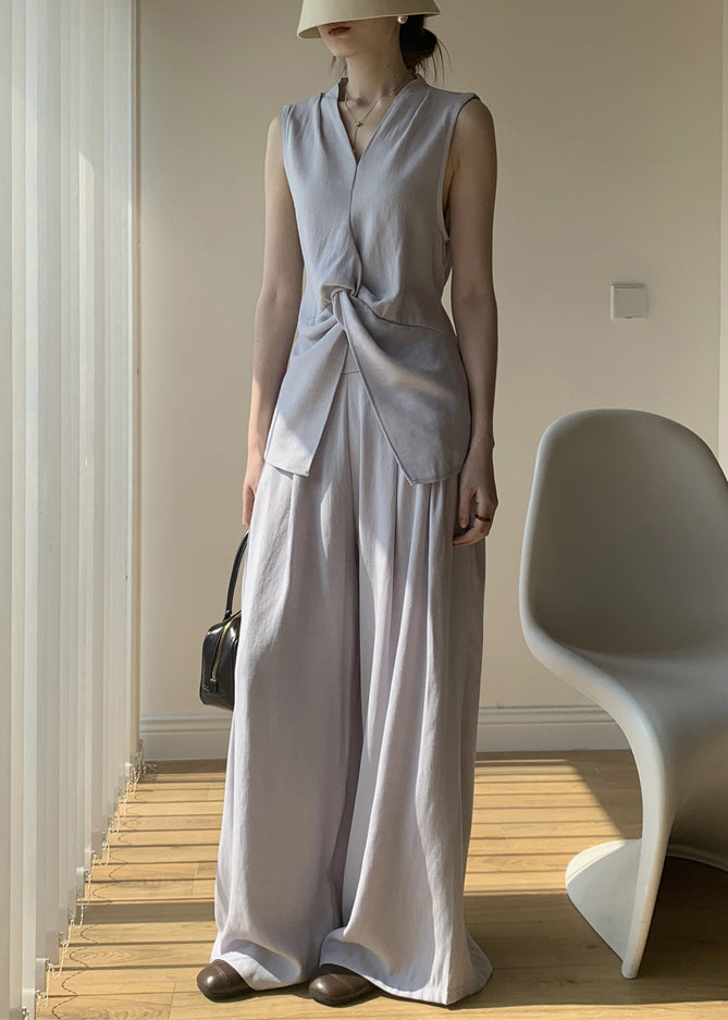 Lace Set Light V Cotton Neck Piece Solid Summer Up Two Purple