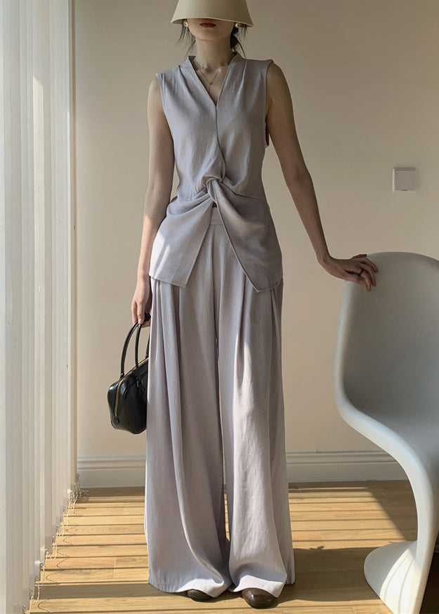 Lace Set Light V Cotton Neck Piece Solid Summer Up Two Purple