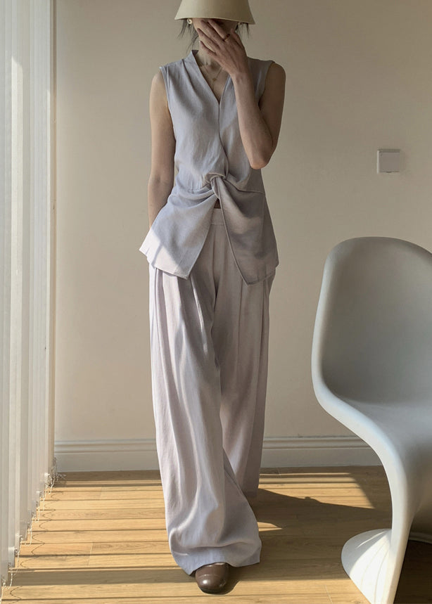 Lace Set Light V Cotton Neck Piece Solid Summer Up Two Purple