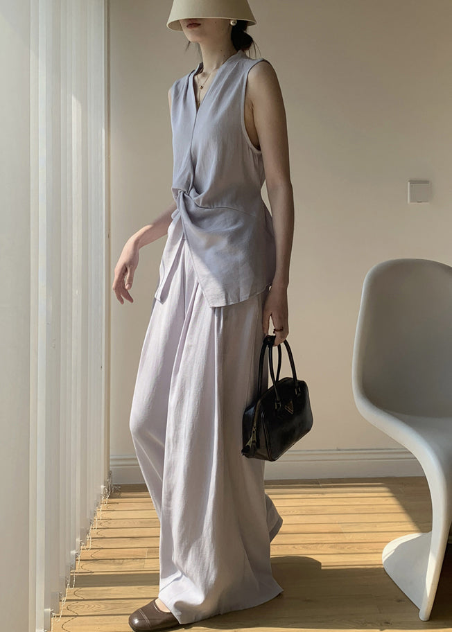 Lace Set Light V Cotton Neck Piece Solid Summer Up Two Purple