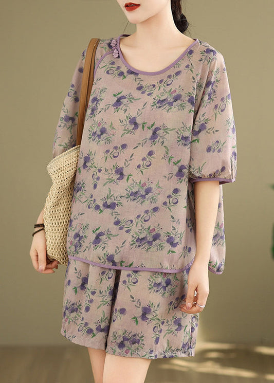 Light Set Two Print Summer Shirt Shorts And Purple Pieces