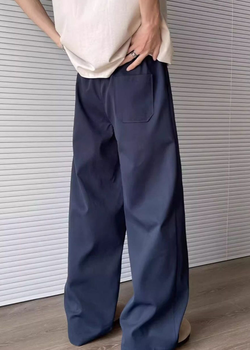 Apricot Loose Cotton Pants Embroideried Mens Drawstring Pockets