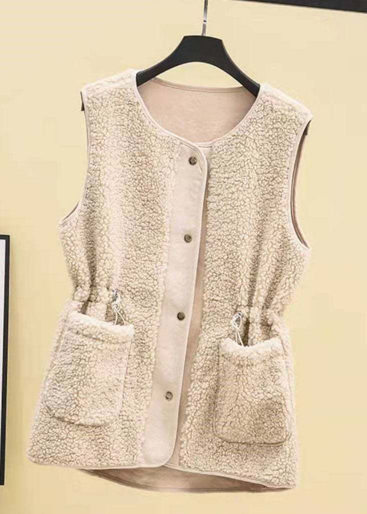 Loose Apricot drawstring Faux Fur Winter waistcoat QD005