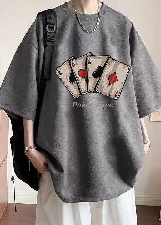 Faux Print Shirts O Green Loose Army Suede Neck Summer Men T