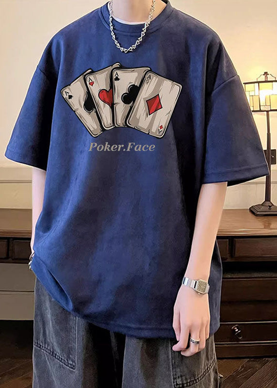 Faux Print Shirts O Green Loose Army Suede Neck Summer Men T