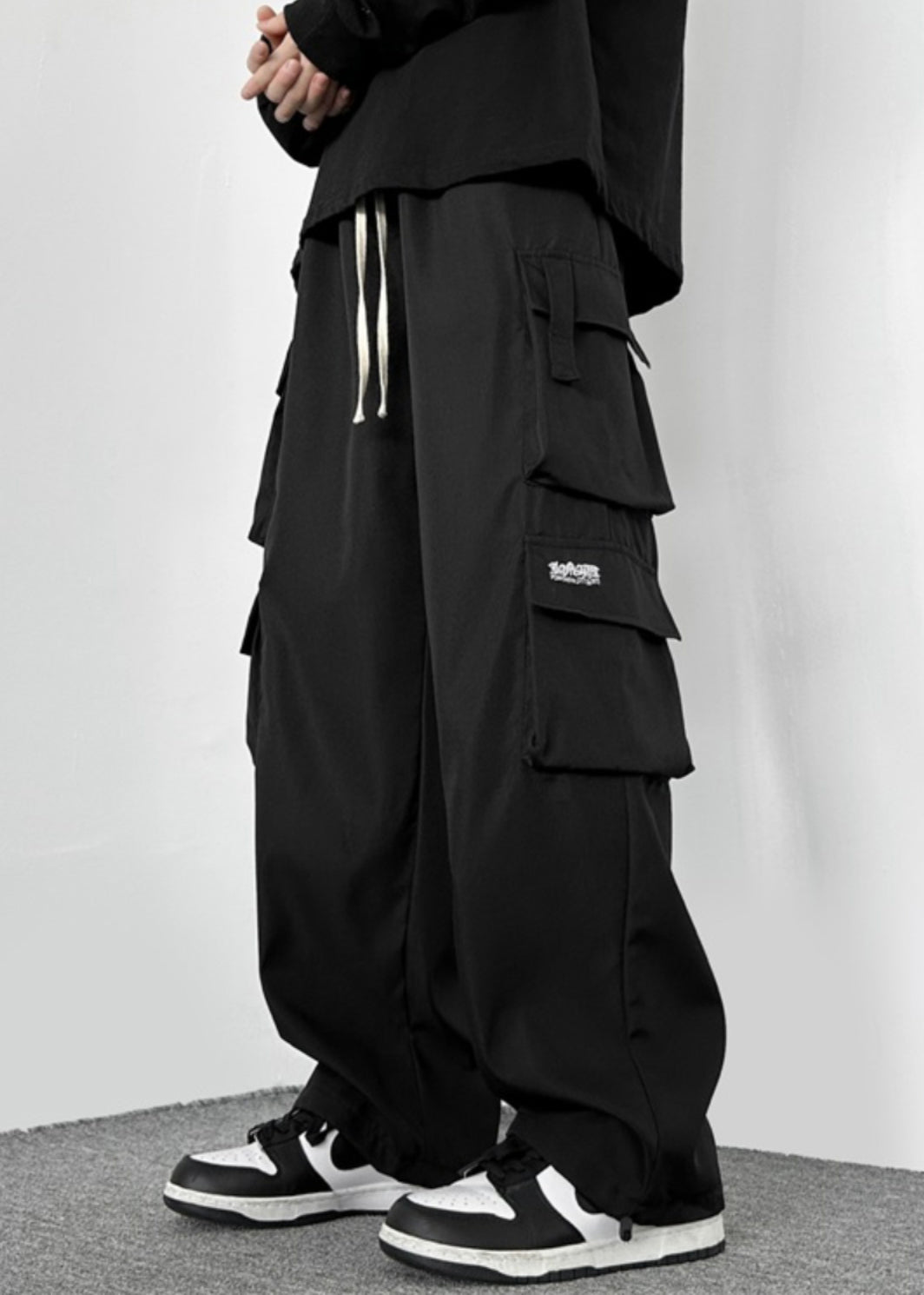 Green Cotton Pockets Mens Drawstring Casual Army Loose Pants