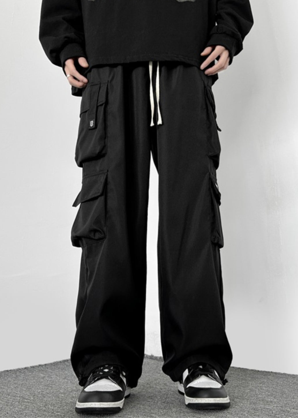 Green Cotton Pockets Mens Drawstring Casual Army Loose Pants