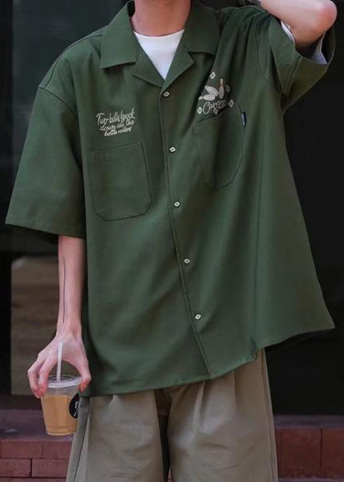 Green Ice Shirts Print Half Sleeve Men Army Silk Pockets Loose