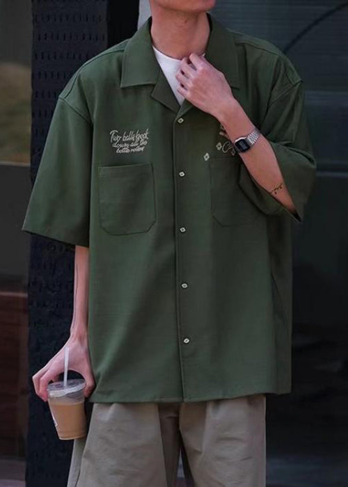 Green Ice Shirts Print Half Sleeve Men Army Silk Pockets Loose