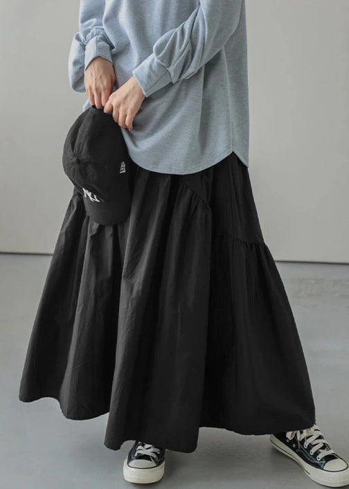 Skirt Waist Wrinkled Elastic Loose Army Spring Green Cotton