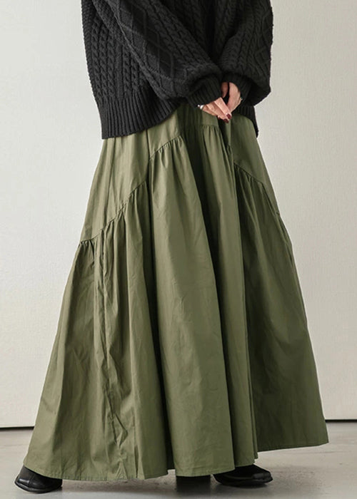 Skirt Waist Wrinkled Elastic Loose Army Spring Green Cotton