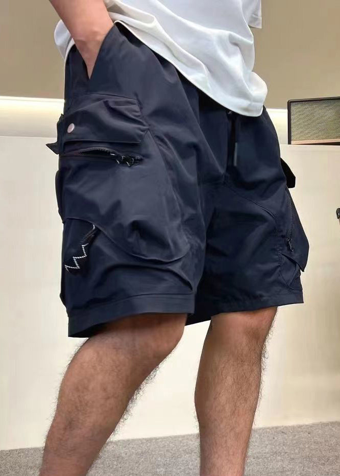 Up Mens Zip Elastic Loose Army Cotton Shorts Green Waist Pockets