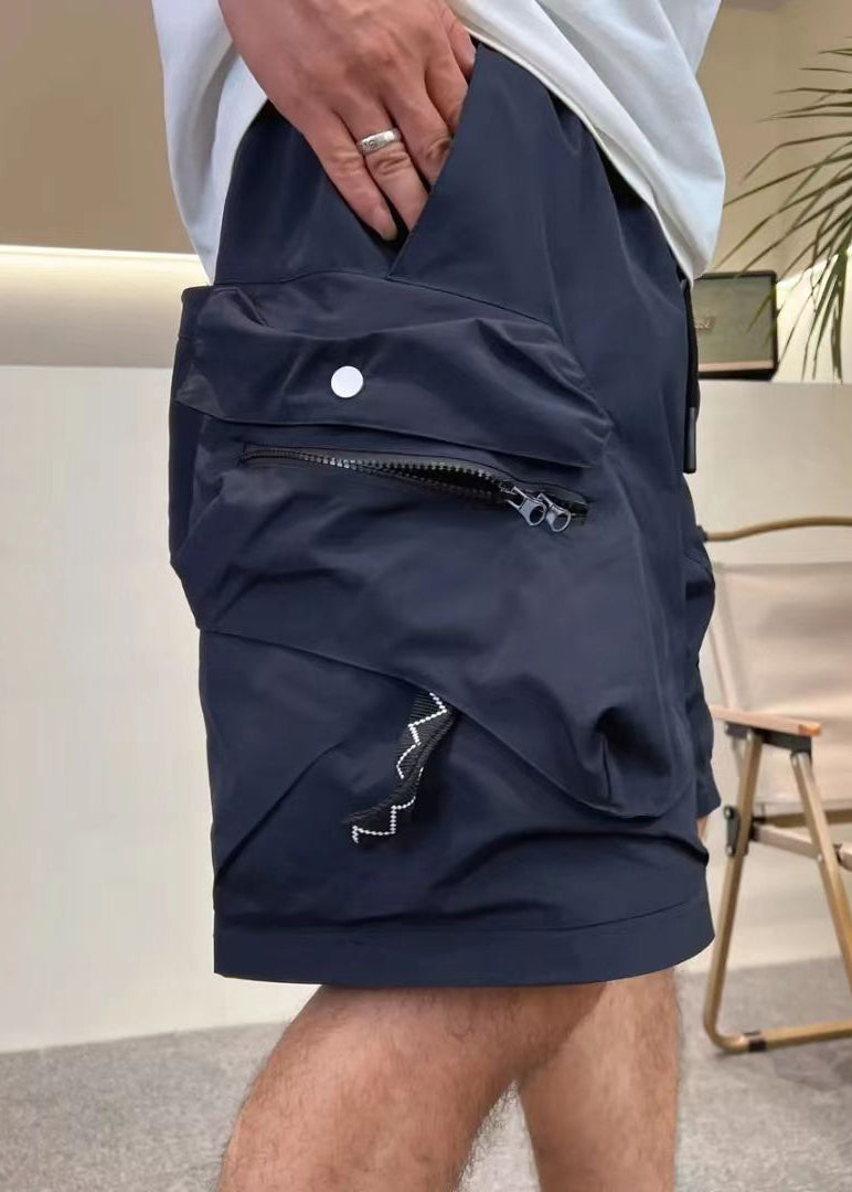 Waist Army Cotton Green Pockets Mens Up Shorts Elastic Loose Zip Summer