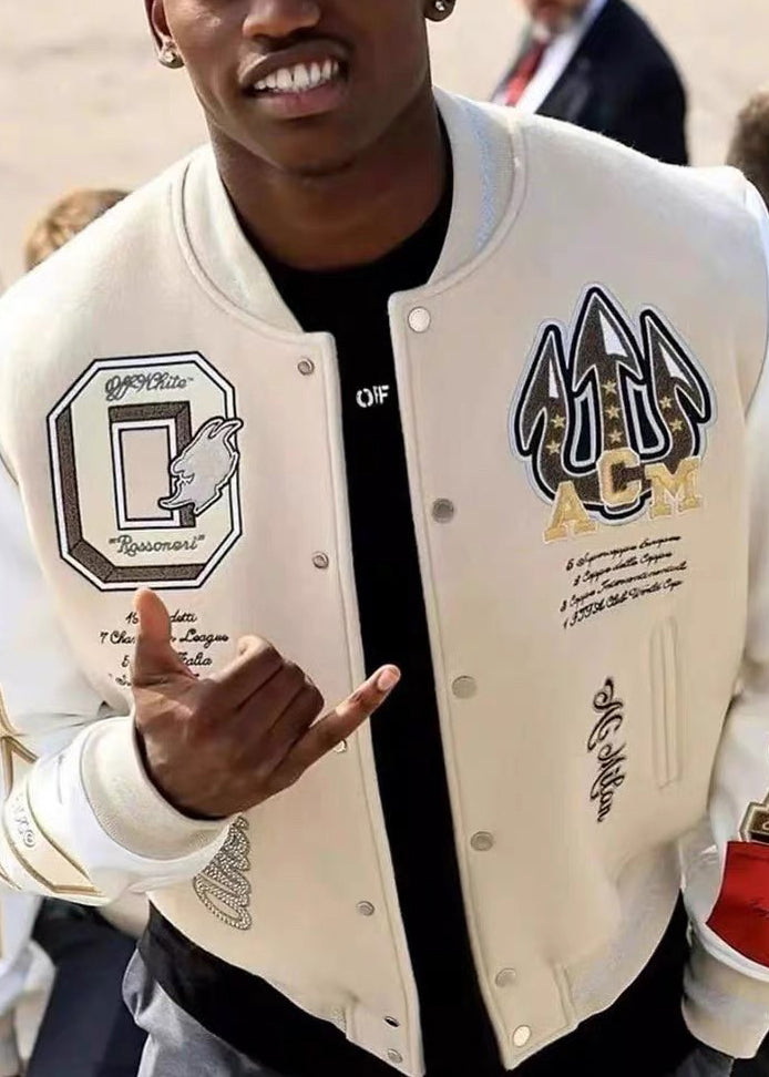 Loose Beige Embroideried Button Patchwork Cotton Mens Jackets Spring TC004