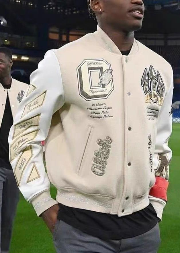 Loose Beige Embroideried Button Patchwork Cotton Mens Jackets Spring TC004