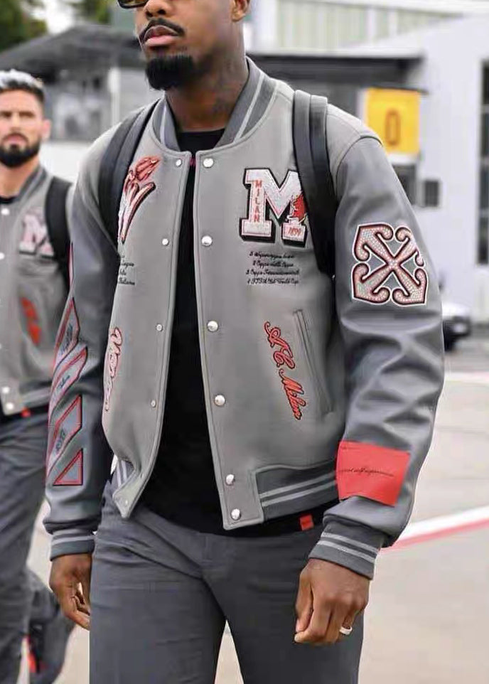 Loose Beige Embroideried Button Patchwork Cotton Mens Jackets Spring TC004