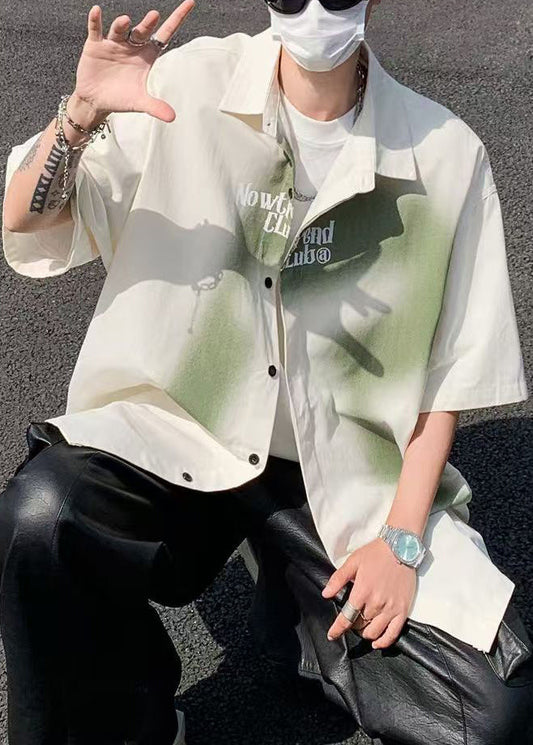 Beige Men Shirts Color Cotton Letter Gradient Loose Spring