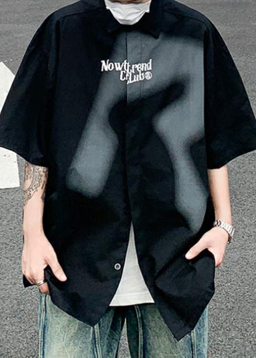 Beige Men Shirts Color Cotton Letter Gradient Loose Spring