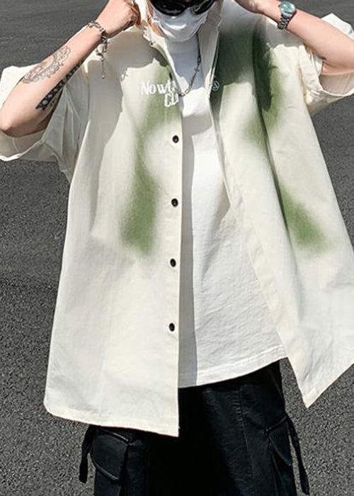 Beige Men Shirts Color Cotton Letter Gradient Loose Spring
