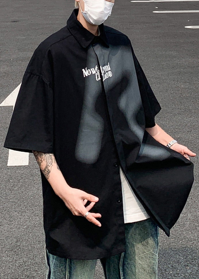 Beige Men Shirts Color Cotton Letter Gradient Loose Spring