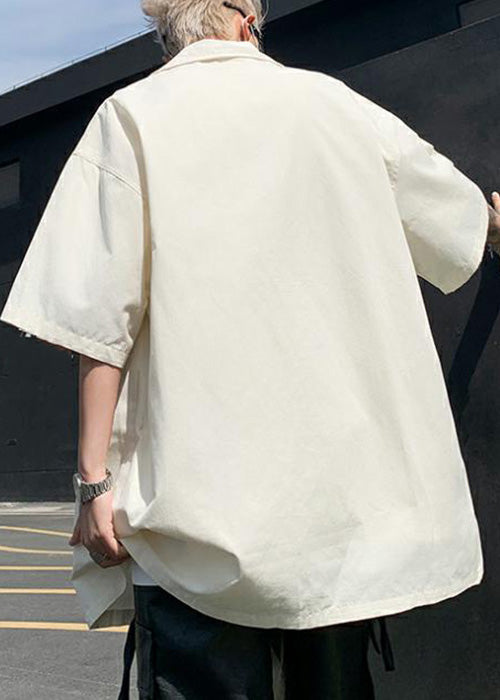 Beige Men Shirts Color Cotton Letter Gradient Loose Spring