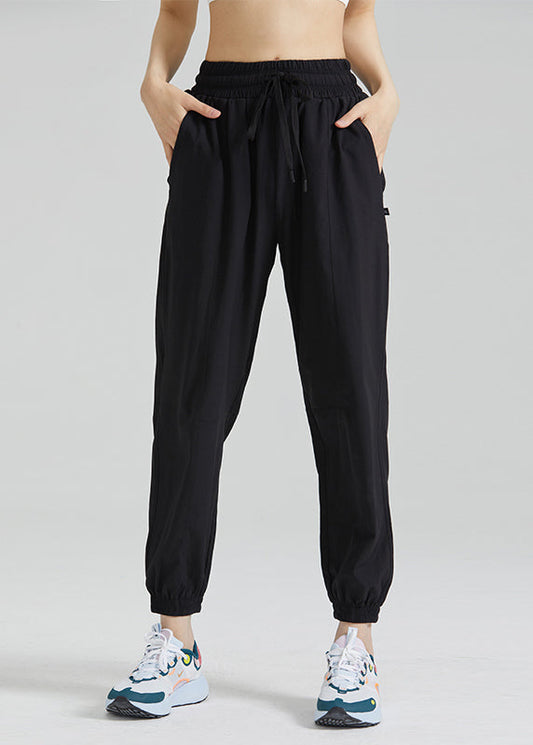 Yoga Waist Tie Loose Elastic Pants Lantern Black