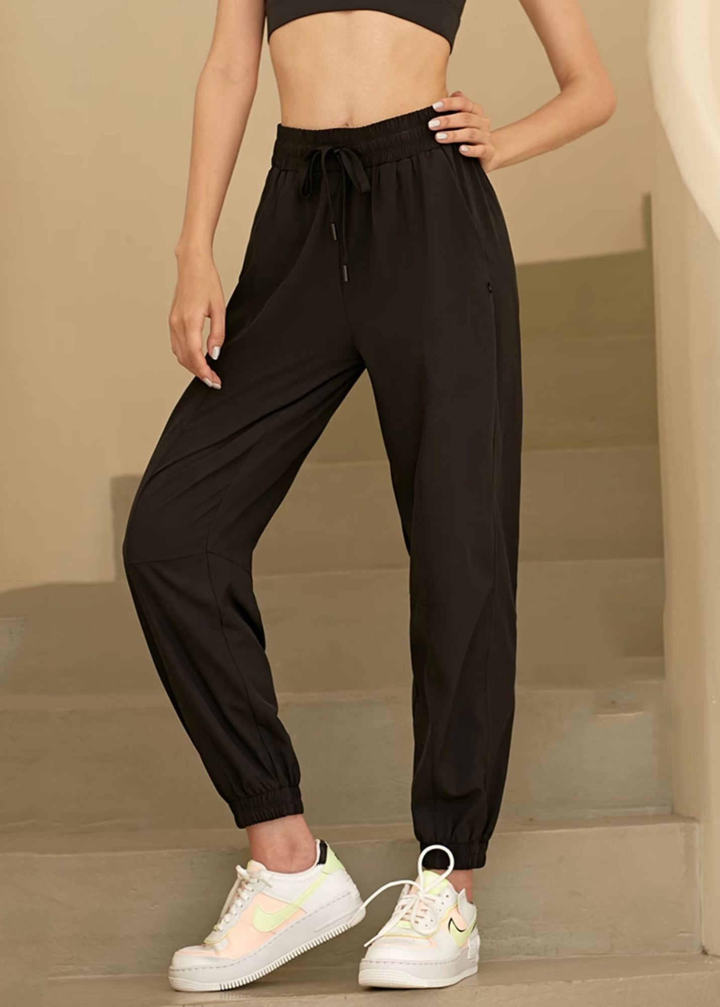 Yoga Waist Tie Loose Elastic Pants Lantern Black