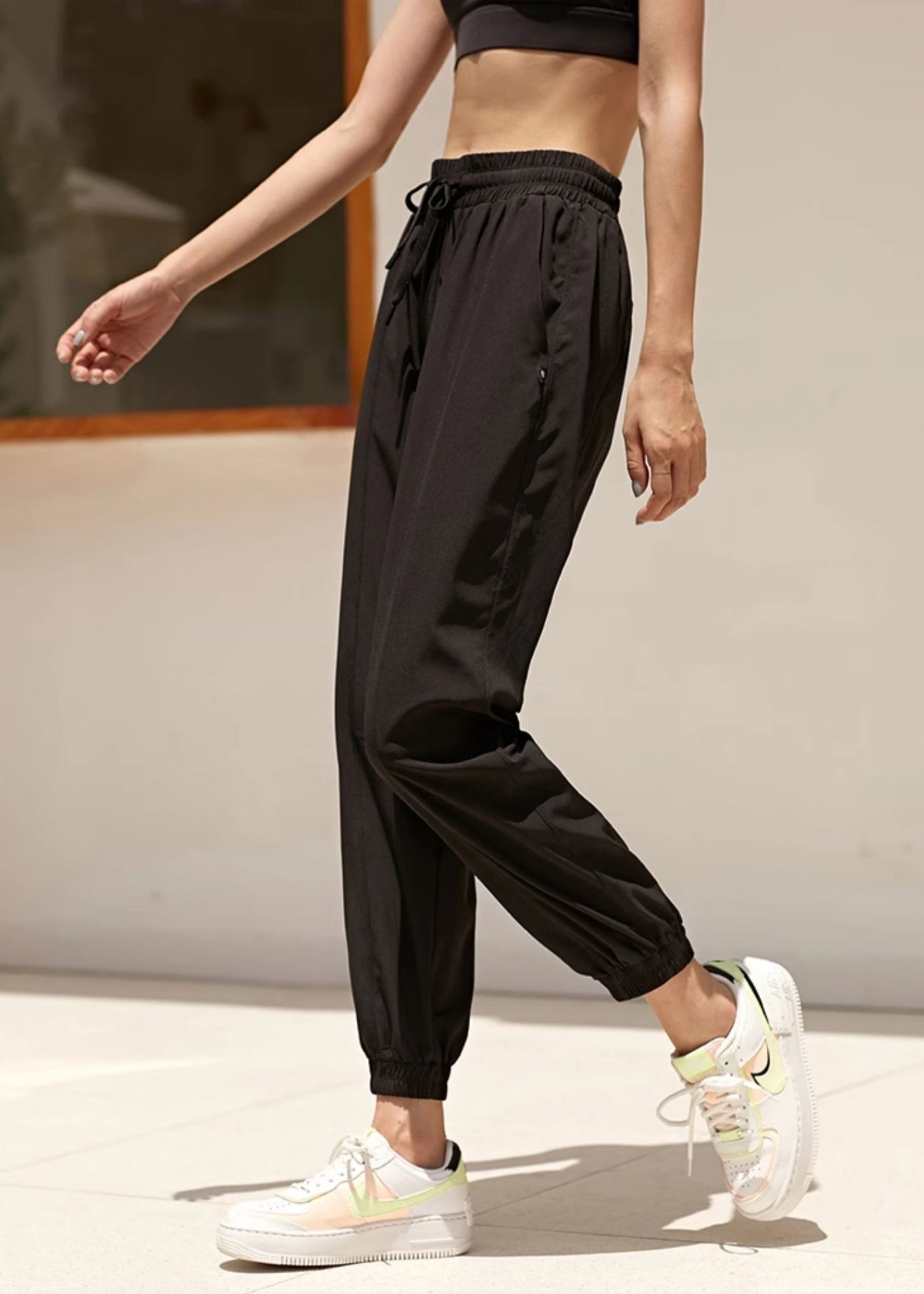 Yoga Waist Tie Loose Elastic Pants Lantern Black