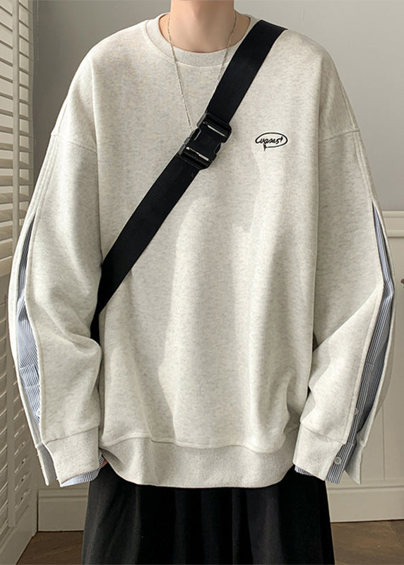 Loose Neck Men Black O Two Cotton Button Pieces Sweatshirt False